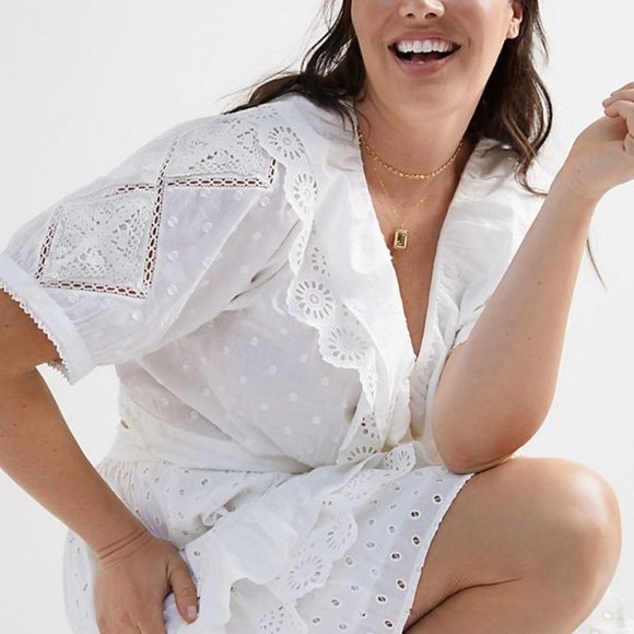 Size M Anthropologie Forever That Girl Lacy Ruffled Wrap Blouse Style N - Picture 5 of 9